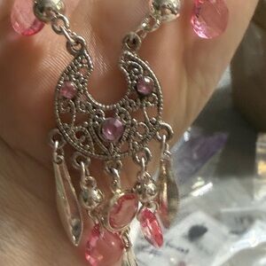 Bohemian  inspired Elegant Pink Chandelier Earrings and chain